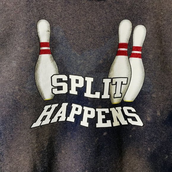 Bleached Split Happens T Shirt Gray Blue Medium M Bowling Pins Graphic Tee Solid - Picture 5 of 12